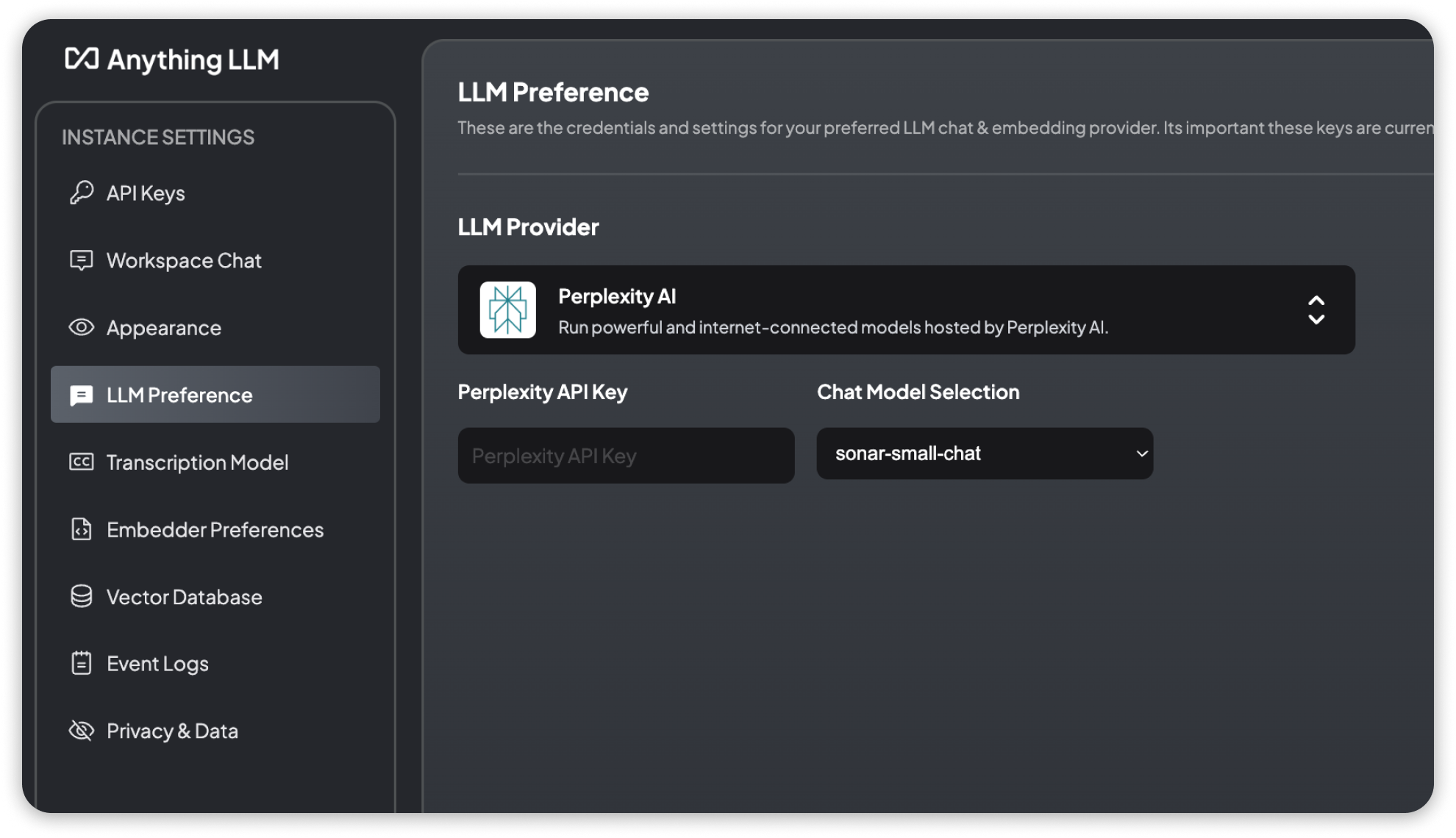 Perplexity AI LLM settings