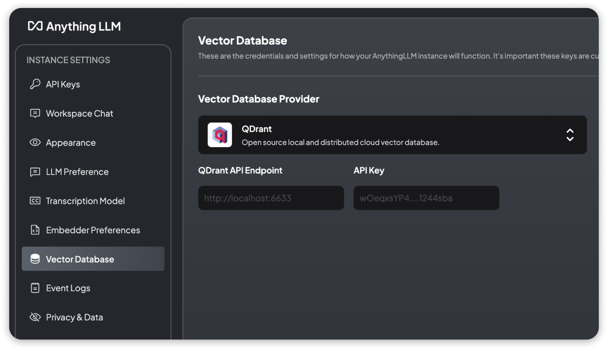 QDrant Vector Database Settings