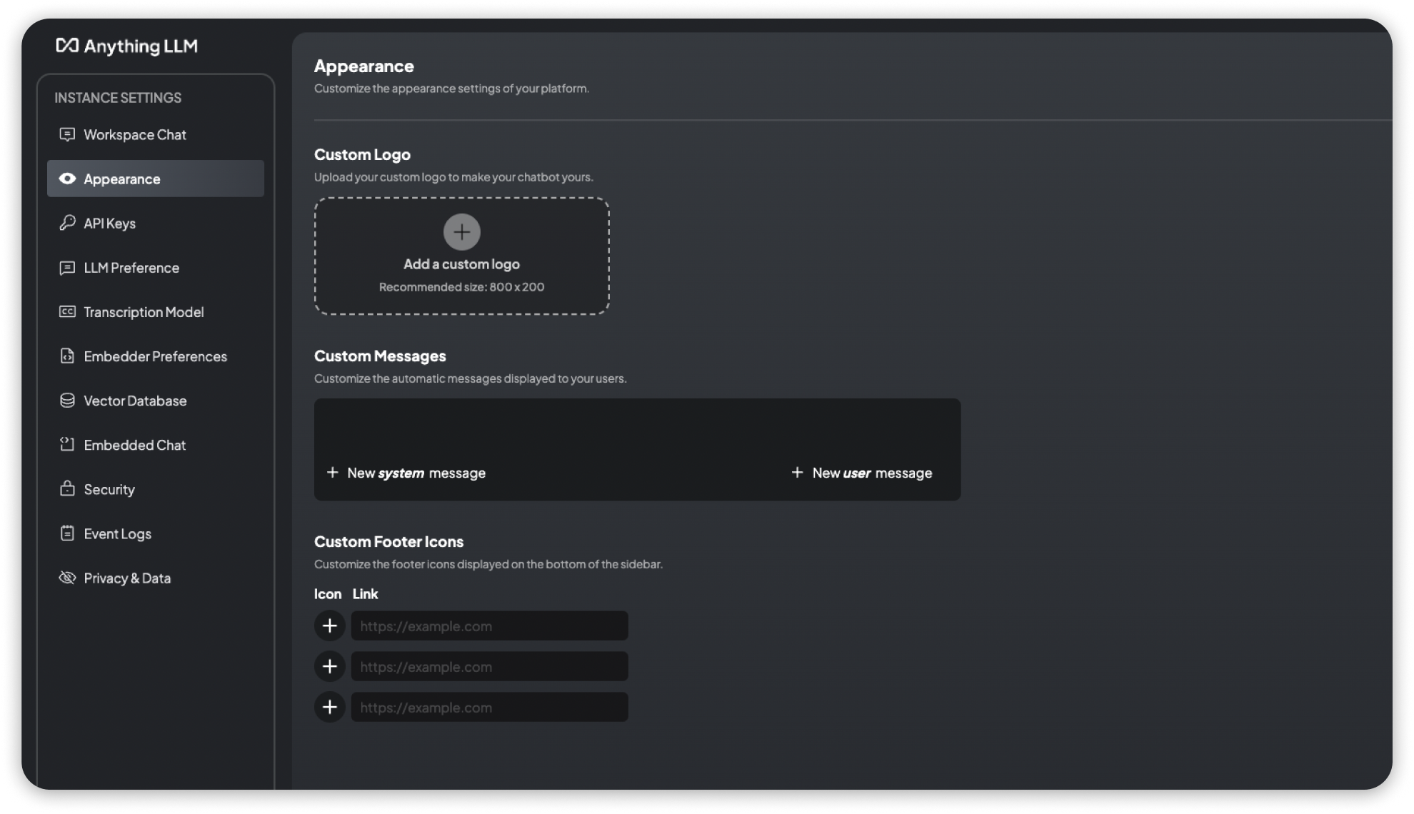 Appearance Settings Page